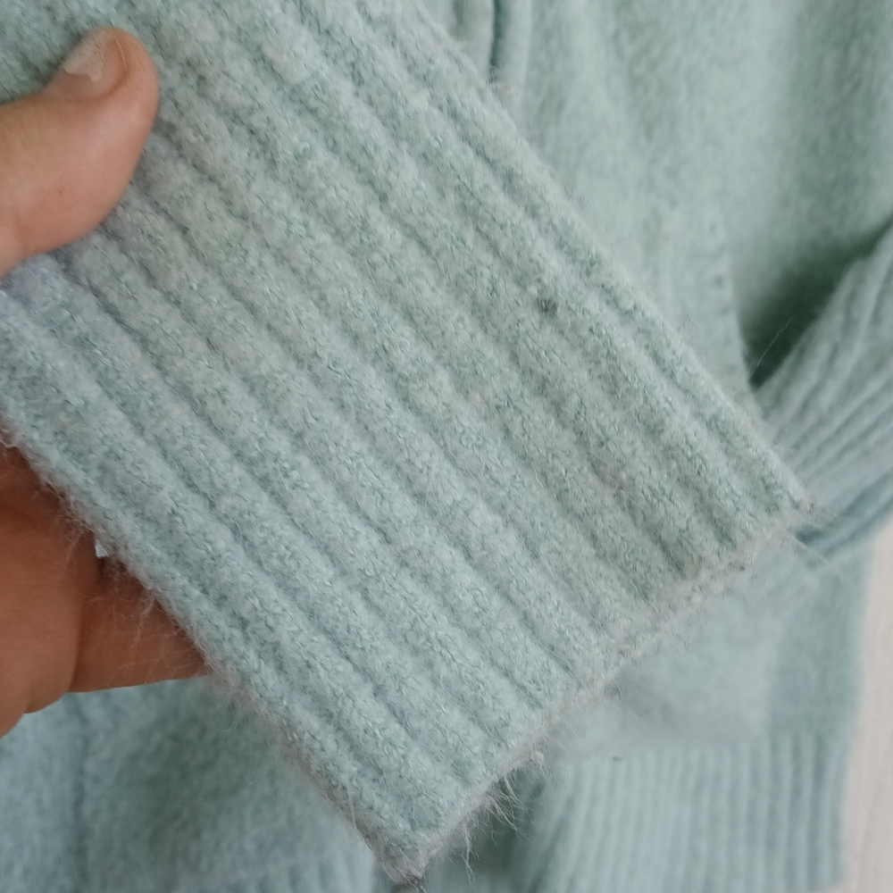 Cozy Aqua Blue Hooded Cardigan Fuzzy Teddy Hooded Soft Comfy Pastel Mint Green - Picture 6 of 12